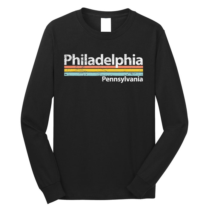 Philadelphia Pennsylvania Worn Design Retro Stripes Long Sleeve Shirt