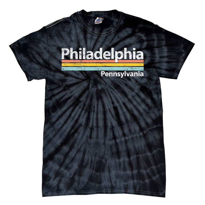 Philadelphia Pennsylvania Worn Design Retro Stripes Tie-Dye T-Shirt