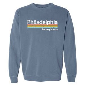 Philadelphia Pennsylvania Worn Design Retro Stripes Garment-Dyed Sweatshirt