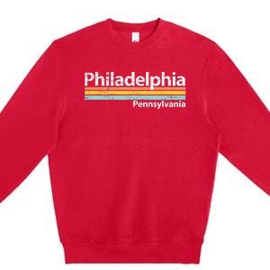 Philadelphia Pennsylvania Worn Design Retro Stripes Premium Crewneck Sweatshirt