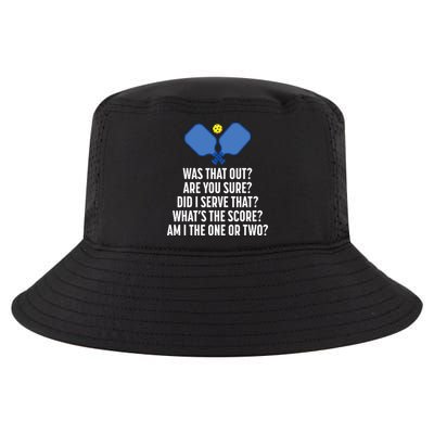 Pickleball Questions 1 Or 2 Who Served Funny Pickleball Cool Comfort Performance Bucket Hat
