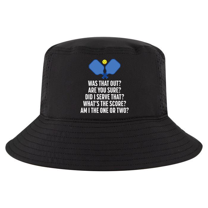 Pickleball Questions 1 Or 2 Who Served Funny Pickleball Cool Comfort Performance Bucket Hat
