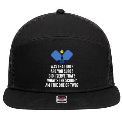 Pickleball Questions 1 Or 2 Who Served Funny Pickleball 7 Panel Mesh Trucker Snapback Hat