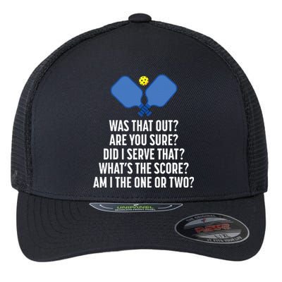 Pickleball Questions 1 Or 2 Who Served Funny Pickleball Flexfit Unipanel Trucker Cap