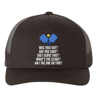 Pickleball Questions 1 Or 2 Who Served Funny Pickleball Yupoong Adult 5-Panel Trucker Hat
