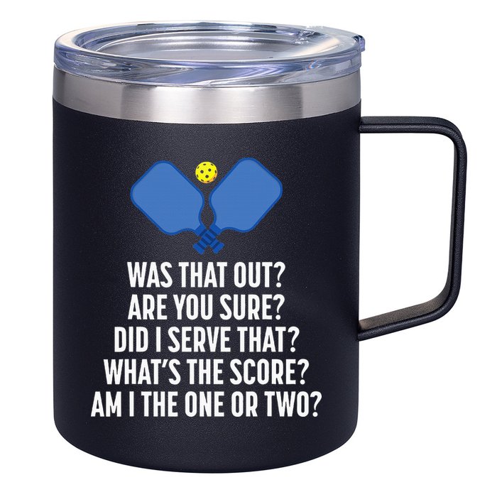 Pickleball Questions 1 Or 2 Who Served Funny Pickleball 12oz Stainless Steel Coffee Mug