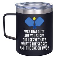 Pickleball Questions 1 Or 2 Who Served Funny Pickleball 12oz Stainless Steel Coffee Mug