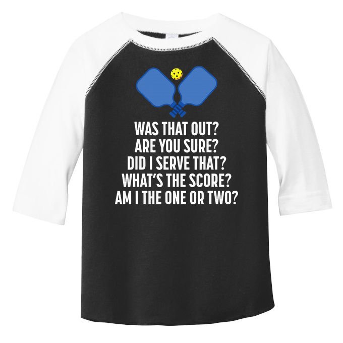 Pickleball Questions 1 Or 2 Who Served Funny Pickleball Toddler Fine Jersey T-Shirt