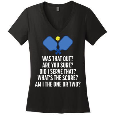 Pickleball Questions 1 Or 2 Who Served Funny Pickleball Women's V-Neck T-Shirt