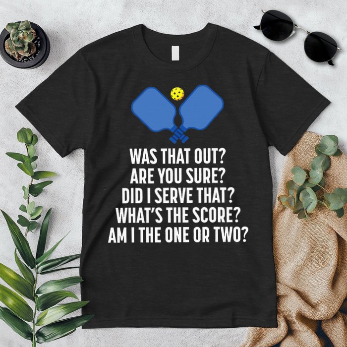 Pickleball Questions 1 Or 2 Who Served Funny Pickleball Premium T-Shirt
