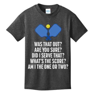 Pickleball Questions 1 Or 2 Who Served Funny Pickleball Kids T-Shirt