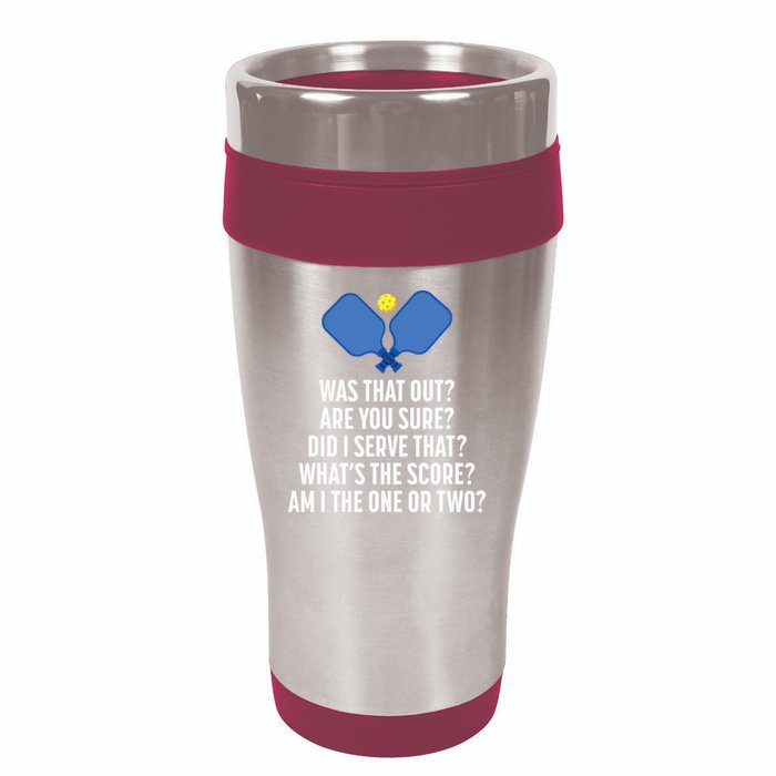 Pickleball Questions 1 Or 2 Who Served Funny Pickleball 16oz Travel Tumbler
