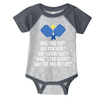 Pickleball Questions 1 Or 2 Who Served Funny Pickleball Infant Baby Jersey Bodysuit