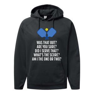 Pickleball Questions 1 Or 2 Who Served Funny Performance Fleece Hoodie