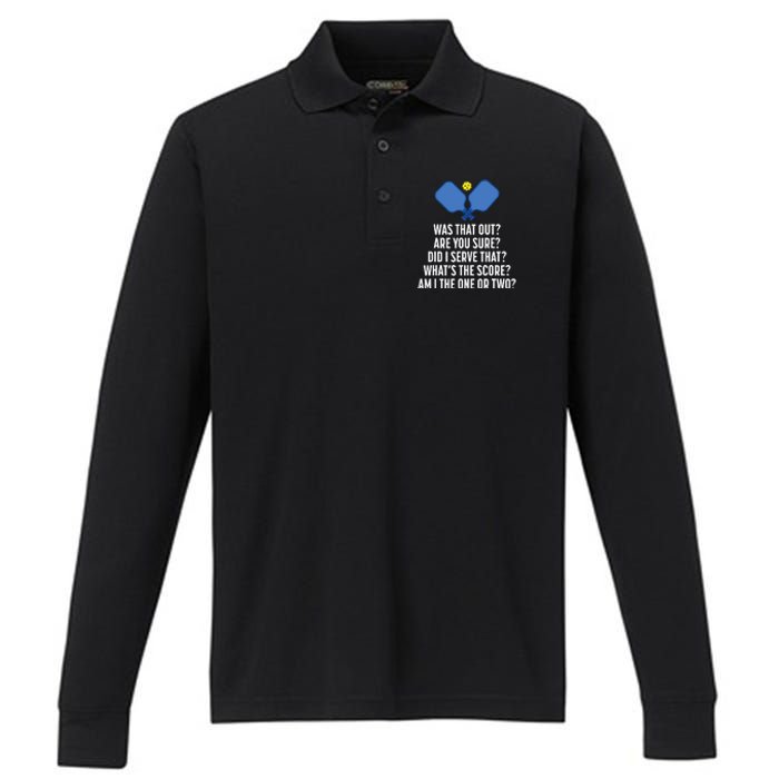 Pickleball Questions 1 Or 2 Who Served Funny Performance Long Sleeve Polo