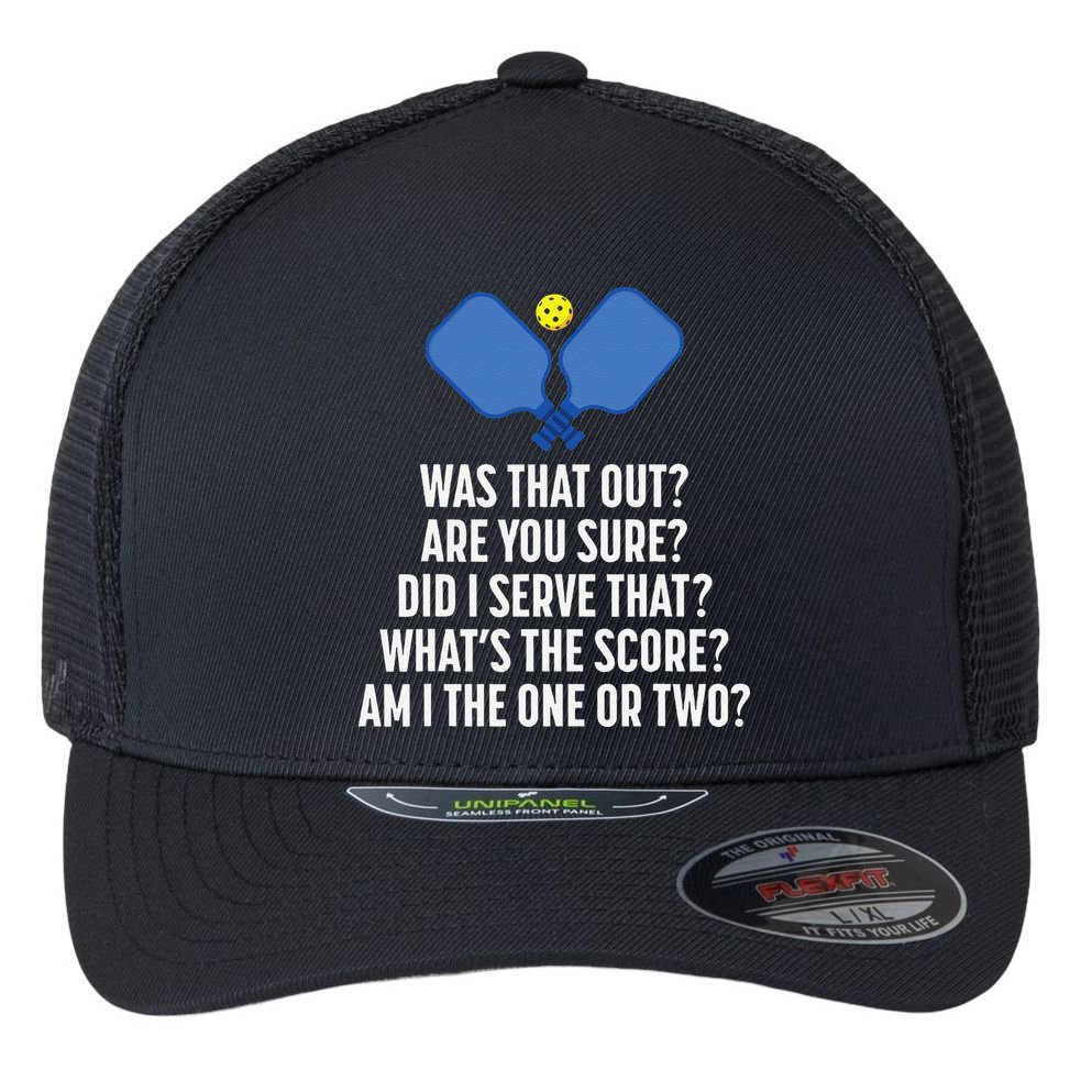 Pickleball Questions 1 Or 2 Who Served Funny Pickleball Flexfit Unipanel Trucker Cap