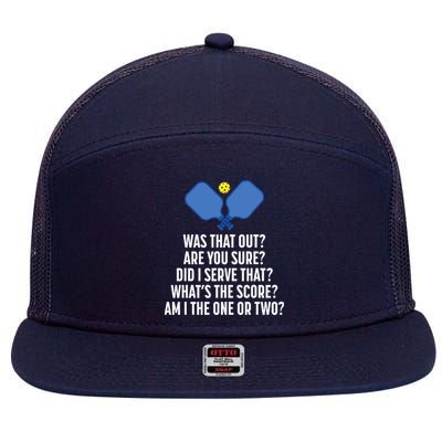 Pickleball Questions 1 Or 2 Who Served Funny Pickleball 7 Panel Mesh Trucker Snapback Hat