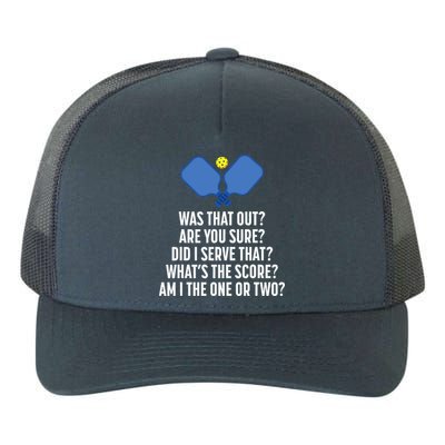 Pickleball Questions 1 Or 2 Who Served Funny Pickleball Yupoong Adult 5-Panel Trucker Hat