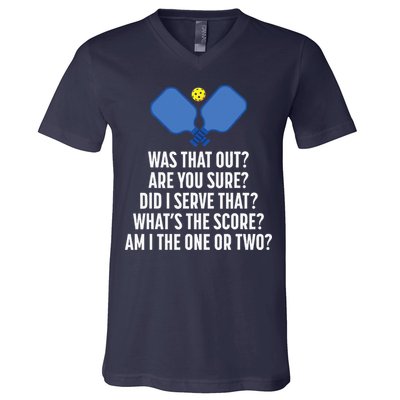 Pickleball Questions 1 Or 2 Who Served Funny Pickleball V-Neck T-Shirt