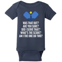 Pickleball Questions 1 Or 2 Who Served Funny Pickleball Baby Bodysuit