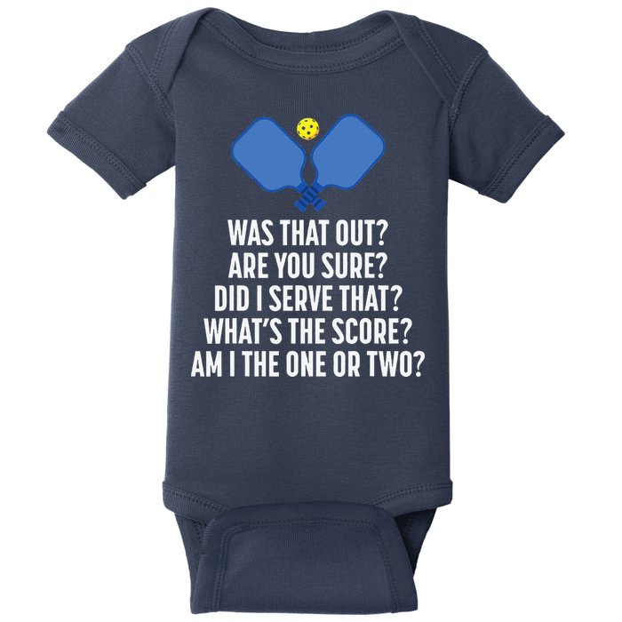 Pickleball Questions 1 Or 2 Who Served Funny Pickleball Baby Bodysuit