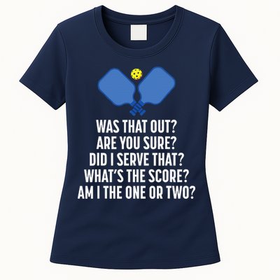 Pickleball Questions 1 Or 2 Who Served Funny Pickleball Womens T-Shirt