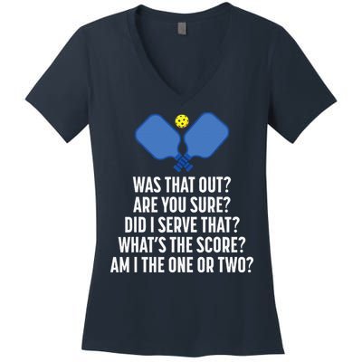 Pickleball Questions 1 Or 2 Who Served Funny Pickleball Women's V-Neck T-Shirt