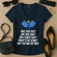 Pickleball Questions 1 Or 2 Who Served Funny Pickleball Women's V-Neck T-Shirt