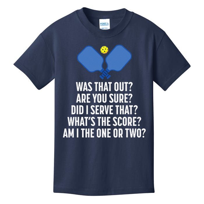Pickleball Questions 1 Or 2 Who Served Funny Pickleball Kids T-Shirt