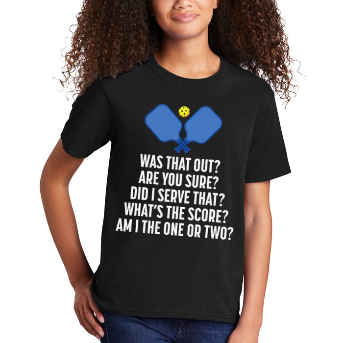 Pickleball Questions 1 Or 2 Who Served Funny Pickleball Kids T-Shirt