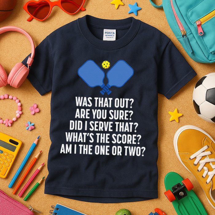 Pickleball Questions 1 Or 2 Who Served Funny Pickleball Kids T-Shirt