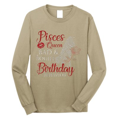 Pisces Queen Bad Boujee Birthday Behavior High Heels Long Sleeve Shirt