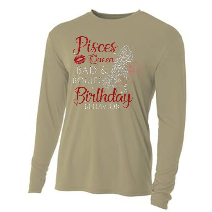 Pisces Queen Bad Boujee Birthday Behavior High Heels Cooling Performance Long Sleeve Crew