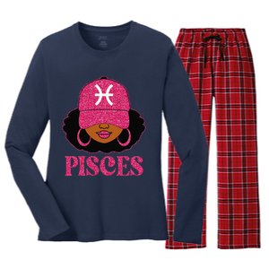 Pisces Queen Birthday Afro Hair Cap Hat Black Women Women's Long Sleeve Flannel Pajama Set 