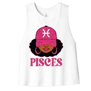 Pisces Queen Birthday Afro Hair Cap Hat Black Women Women's Racerback Cropped Tank