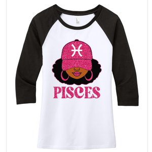 Pisces Queen Birthday Afro Hair Cap Hat Black Women Women's Tri-Blend 3/4-Sleeve Raglan Shirt