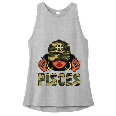 Pisces Queen Black Woman With Cap Camo Afro Girl Zodiac Ladies PosiCharge Tri-Blend Wicking Tank