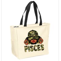 Pisces Queen Black Woman With Cap Camo Afro Girl Zodiac Zip Tote Bag