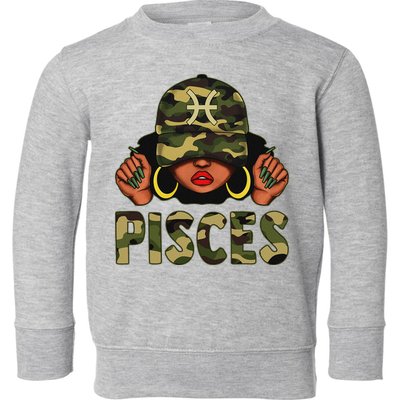 Pisces Queen Black Woman With Cap Camo Afro Girl Zodiac Toddler Sweatshirt