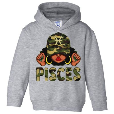 Pisces Queen Black Woman With Cap Camo Afro Girl Zodiac Toddler Hoodie