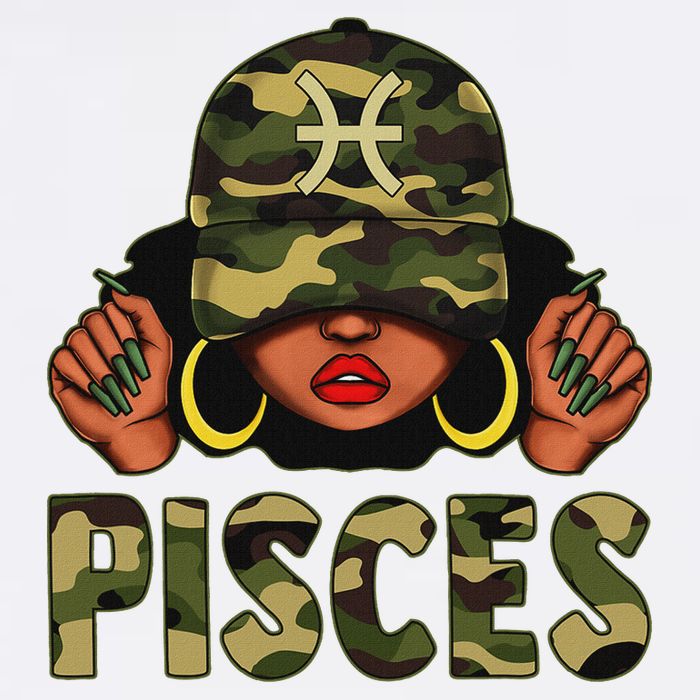Pisces Queen Black Woman With Cap Camo Afro Girl Zodiac Hoodie