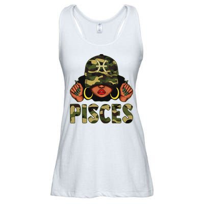 Pisces Queen Black Woman With Cap Camo Afro Girl Zodiac Ladies Essential Flowy Tank