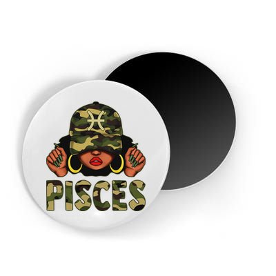 Pisces Queen Black Woman With Cap Camo Afro Girl Zodiac Magnet