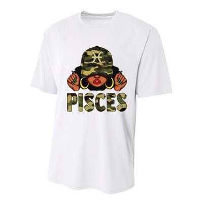 Pisces Queen Black Woman With Cap Camo Afro Girl Zodiac Youth Performance Sprint T-Shirt