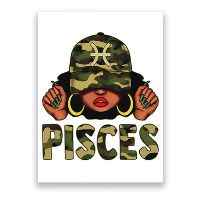 Pisces Queen Black Woman With Cap Camo Afro Girl Zodiac Poster