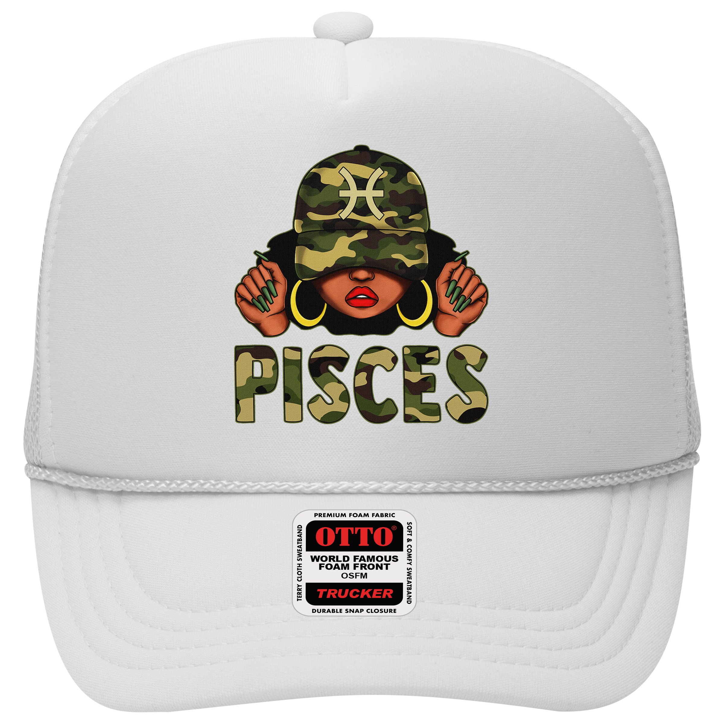 Pisces Queen Black Woman With Cap Camo Afro Girl Zodiac Hat