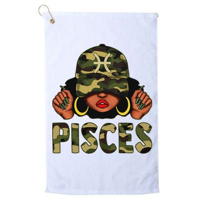 Pisces Queen Black Woman With Cap Camo Afro Girl Zodiac Golf Towel