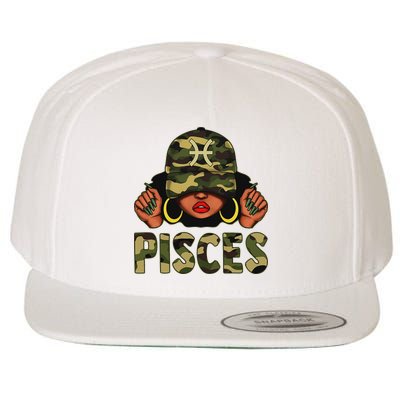 Pisces Queen Black Woman With Cap Camo Afro Girl Zodiac Wool Snapback Cap