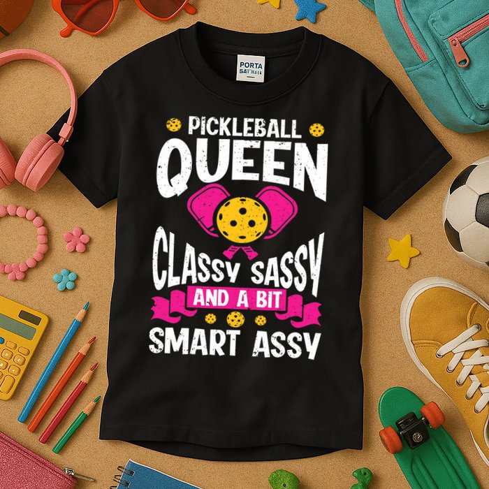 Pickleball Queen Classy Sassy And A Bit Smart Assy Kids T-Shirt