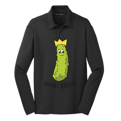 Pickle Queen Funny Cucumber Pickle Girl Silk Touch Performance Long Sleeve Polo